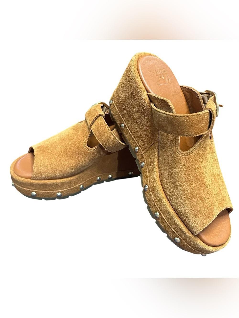 Sorel Joanie IV Suede Wedge Sandals Clogs Women’s Size 5 Camel Tan